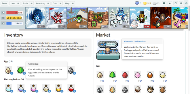 Habitica Market Sample Screen